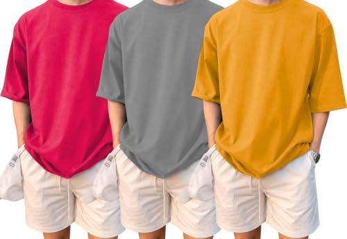 Image of LEOTUDE Men's Oversize Graphic Printed Combo Pack of 3 T-Shirt | Round Neck Half Sleeve T-Shirt for Men's (Combo : Pack of 3)