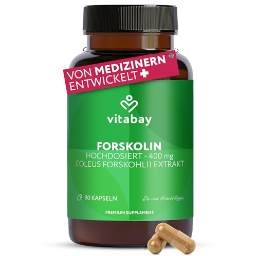 Vitabay Forskolin 400 mg hochdosiert 90 vegane Kapseln Coleus-forskohlii-Extrakt aus der Wurzel der indischen Buntnessel vegan & laborgeprüft in Deutschland Vorrat für 3 Monate
