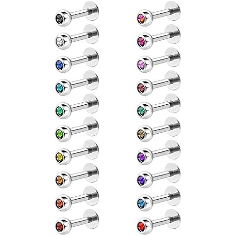 20 Assorted Stainless Steel Lip Labret Studs Cover