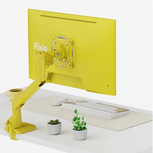 Image of Pixio PS1S Wave Yellow Single Monitor Arm Stand Desk Mount - Fits up to 32 inches Monitors and up to 19.8lbs. VESA Compatibility and Integrated Cable Management