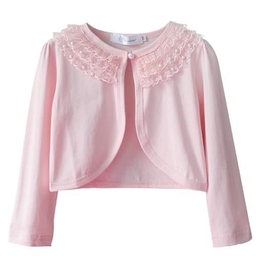Image of Little Girls Bolero Jackets Lace Patchwork Pearl Shrug Cardigan Tops