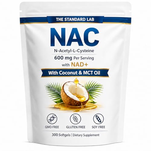 The standard lab NAC 600 mg Daily Formula NAD & Coconut Oil 300 Count