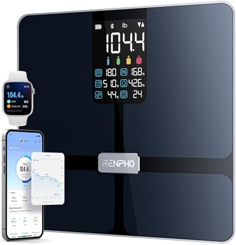RENPHO Scale for Body Weight, Smart Scale with BMI, Body Fat, Muscle Mass, Bluetooth, 13 Metrics with Large VA Display, Support App Connection, Black, Elis 2X