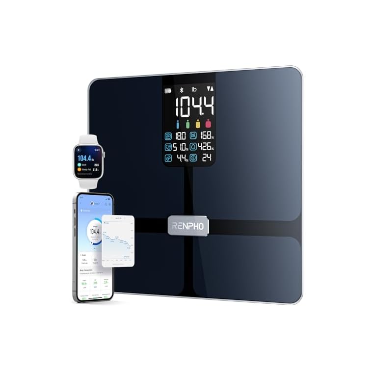 RENPHO Smart Scale with BMI, Body Fat, Muscle Mass, Bluetooth Scale for Body Weight, FSA HSA Store Eligible, 13 Metrics with Large VA Display, Support App Connection, Black, Elis 2X