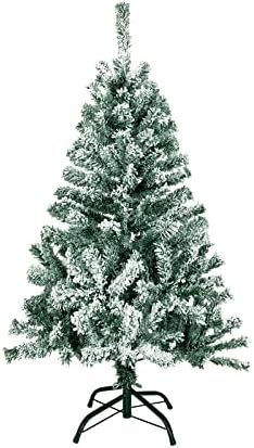 MTB 4 Feet Hinged Artificial Flocked Snow Pine Christmas Tree with Metal Stand, 240 Tips Recycled PVC Plastic, White