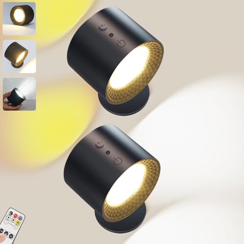 JESWO 2PCS Lámpara de Pared LED de Doble Cara, 3 Luces y Brillo Ajustable, Control Táctil y Remoto, Magnética Giratoria de 360°, Temporizador...
