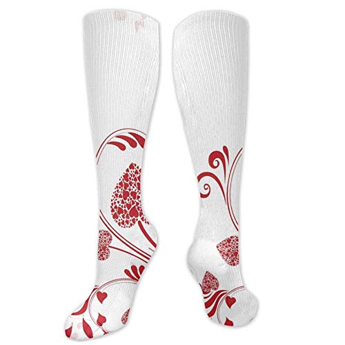 Gultmee Red Funny Compression Socks Women And Men,Floral Nature Inspired Frame With Heart Shaped Blooms,Best For Circulation,Running,Athletic,Nurse,Travelred White- 19.8 Inch #TOP23