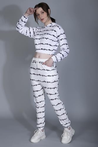 Image of GRECIILOOKS Co-ord Set for Women Stylish | Crop Top Fit Lycra Winter Hoodie set | Woolen Sweatshirts & Hoodies & T-Shirt For Girl | Printed Drawstring Trouser Clothes Hoodie with Pocket