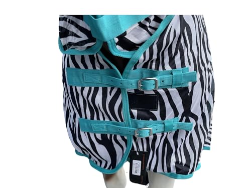 Image of Horse Fly Sheet with Neck | Horse Combo Flysheet with Neck | Horse Summer Sheet with Hood (Zebra-Turq, 74)
