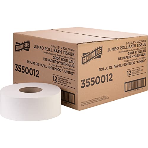 Genuine Joe Jumbo Roll Bath Tissue, 2-Ply, 3.3