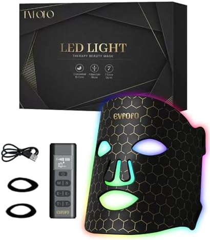 Led Face Mask Light Therapy, Red Light Therapy for Face, 7-1 Colors LED Facial Skin Care Mask, Black