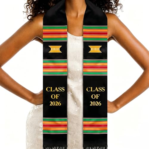Kente Graduation Stole Class of 2026 - Black Grads Graduation Sash for African Art & Culture Proud Display, 73.2" Long
