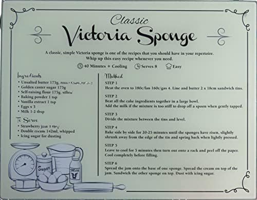 Glass Recipe Chopping Board Classic Victoria Sponge Cake Large Worktop Saver Surface Protector 35cm x 45cm