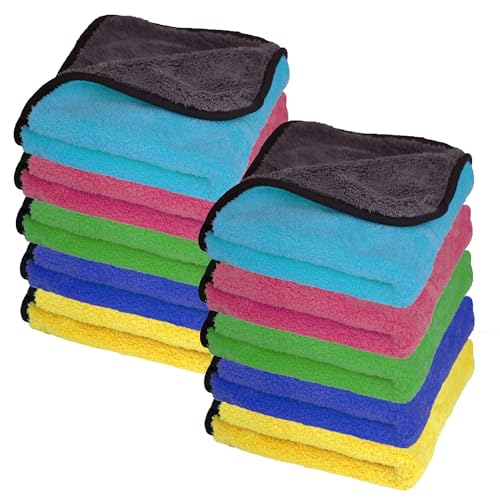 Image of Autofy 500GSM - 40cm x 60cm - [Pack of 10] - Microfiber Cloth Double Sided Microfiber Cloth for Car Lint Free Super Soft Plush Car Cleaning Cloth Sueded Edges for Scratch Free Car & Bike Cleaning