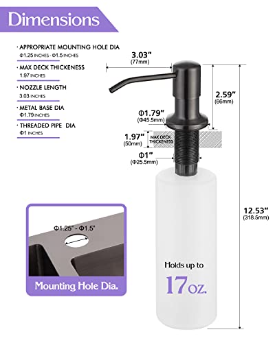 Hoanmpy Soap Dispenser For Kitchen Sink, Built In, Stainless Steel (Gun Metal), Pump Set For Dish Soap Or Lotion, Refill From The Top,Kitchen Sink 17 Oz,Built-In Soap Dispenser,For Countertop thumb #6