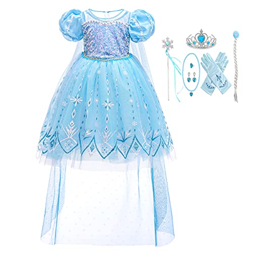 Disfraz de princesa de lentejuelas con tren largo azul fiesta de nieve con accesorios Cover