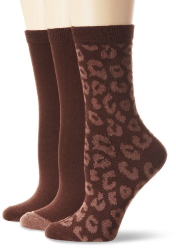 Nine West Women's Animal Print Solid Tipped Three-Pair Pack Crew Sock