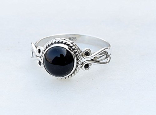 Miniatura 7 de Black Onyx Stone Ring, Handmade 925 Sterling Silver Rings for Women Girls, Natural Gemstone Ring US size 7 Solitaire Ring, Round Stone Ring,