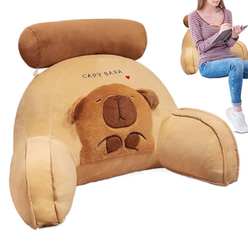 Laimejia Capybara Reading Cushion with Neck and Arm Support, Capybaras Cuddle Cushion for Adults Kids, CapybaraPlush PillowsCapybaras Backrest Pillow for Reading Relaxing Watching TV 40X60X20CM