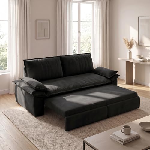 Trygoal 73" Convertible Queen Sofa Bed, Corduroy Pull Out Sofa Couch, Black