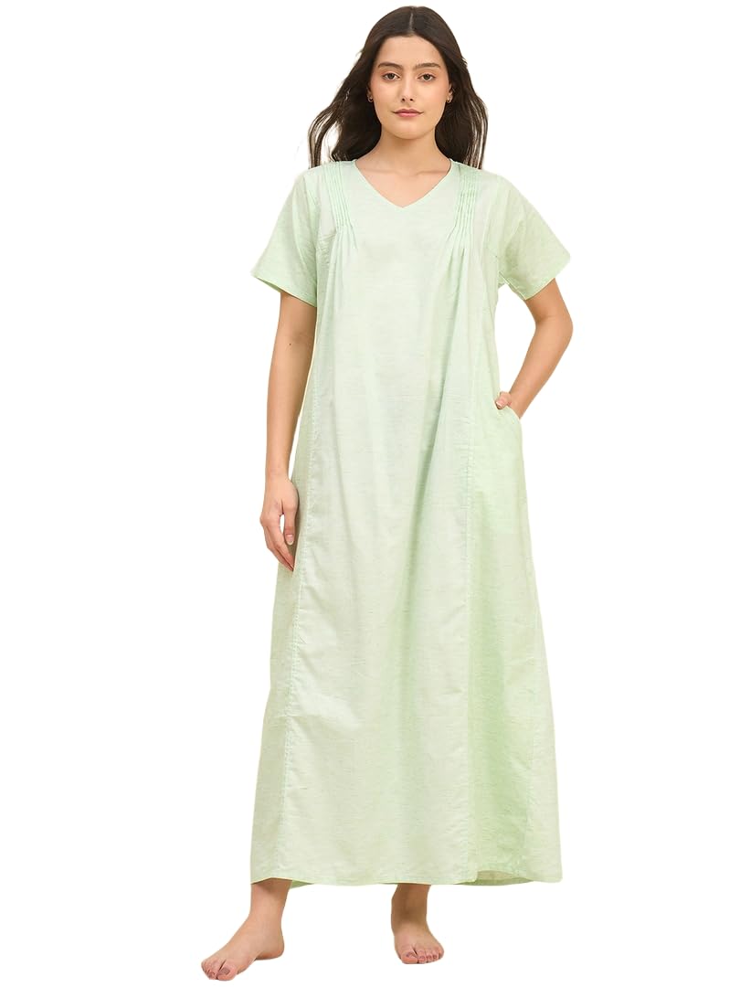 the kaftan company Women's Green V-Neck Viscose Rayon Nighty-picture-24