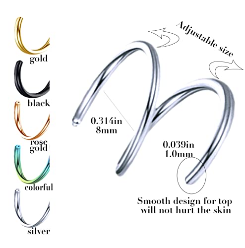 18G & 20G Double Nose Ring for Single Piercing - Stainless Steel Left & Right Spiral Hoops4