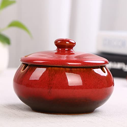 MISTHO Ceramic Ashtray with Lid and Sink, Ash Holder for Smoker, Cigarettes Ashtrays for Home Office Outdoor Indoor Use