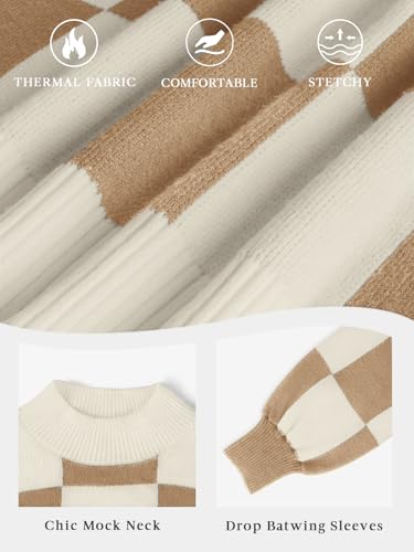 ATHMILE Womens Fall Fashion Mock Neck Sweater Long Sleeve Plaid Ribbed Knit Loose Pullover Tops Trendy Office Outfits4