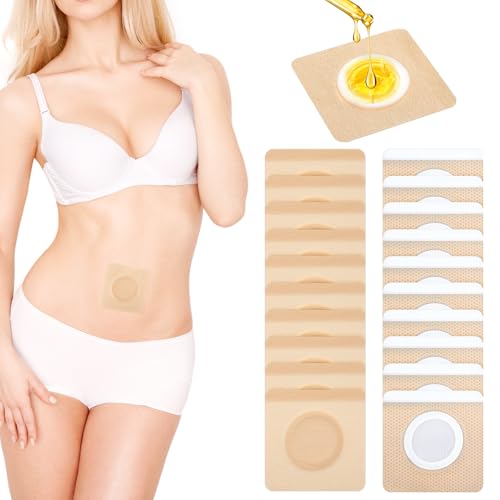 AOZUO 20Pcs Castor Oil Patches, Disposable Castor Oil Pack Wrap Belly Button Self-Adhesive Anti-Leakage Acupoint Patch Highly Absorbent Belly Button Blank Pack Wrap Silicone Gel Stretch Pad(20Pcs,M)