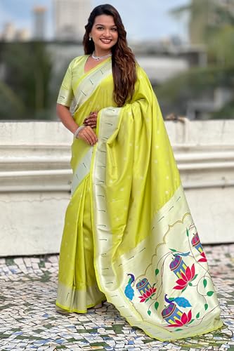Image of SGF11 Women's Paithani Soft Lichi Silk Kanjivaram Sarees With Blouse Piece