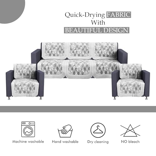 Image of Kuber Industries 5 Seater Anti Slip Sofa Covers for Home | Decorative Sofa Set Cover for Living Room | Protective Sofa Sheet & Sofa Seat Cover from Spill & Shot | Cross Flower Net - Grey