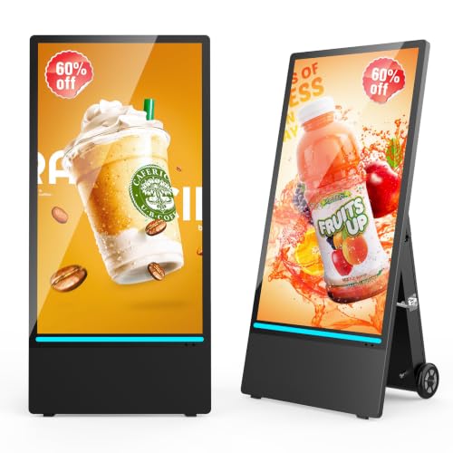 Image of 43 Inch Outdoor Digital Signage A-Frame Displays, Rechargeable Digital LCD Kiosks, Moveable Commercial Totem, IP65 Waterproof, Auto Adjustment 2000nits High Brightness Screen, High Capacity Battery for Restaurant /Bar /Food Truck /Store