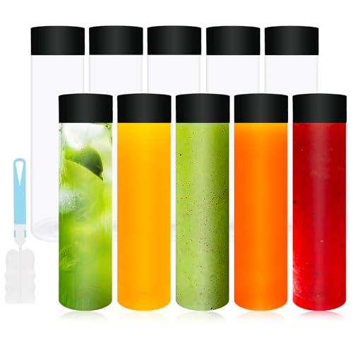 Regaosly Lot de 10 bouteilles de jus en plastique transparent avec couvercles - Réutilisables - 400 ml - Bouteilles vides pour le stockage de jus de lait et de boissons faites maison
