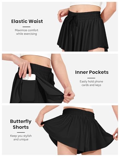 Image of JOCMIC Girls Flowy Shorts, 2 in 1 Preppy Butterfly Shorts with Spandex Liner for Cheer Athletic Gym Teens Casual Clothes