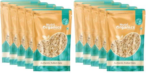 Image of NutriOrganics Rolled Oats 5 Kg - Diet Food | 100% Wholegrain Jumbo Oats | Oats For Weight Management | High Fibre Breakfast | Rich In Protein (Pack of 2)