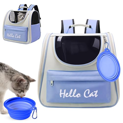 Surmounty Haustiertasche Katze Rucksack, Faltbare Haustier Rucksack Hunderucksack MIT Reisenapf, Haustier Tragetasche für Katzen und Hunde Welpen bis 15KG