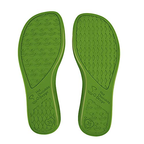 Image of Hot Chocolate Design Chocolaticas Funky Canvas Women's Mary Jane Flat Shoes, Havana Rattan Green, 3 UK