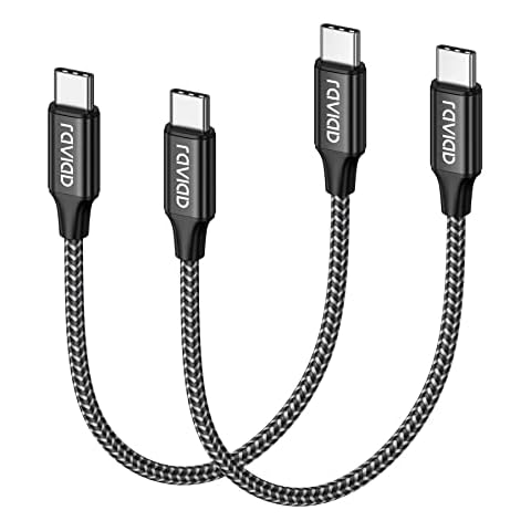 RAVIAD USB C to USB C Cable Short, [2Pack 30CM] 60W 20V/5A PD Fast Charging Data Cable Lead Compatible with Samsung Galaxy S22 / S21 / S20 / S10, Huawei P40 / P30, Google Pixel, OnePlus - Black Cover