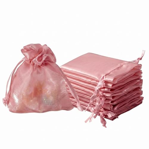 Image of QIANF 20 Pcs Rose Pink Small Organza Bags 3X4 inch for Wedding Favors with Drawstring, Mini Mesh Gift Bags Jewelry Pouch for Candy Bridal Shower Party Favor Baby Shower Christmas