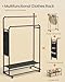 SONGMICS HOME Double-Rod Clothes Rack, Clothing Rack on Wheels, Portable Garment Rack, with 2 Clothes Hanging Rails, Fabric Shelf and Storage Bag, Matchstick-Shaped Hooks, Ink Black UHSR171B01