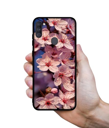 Image of Pink Flowers Pattern Design Premium 2D Printed Metal Back Case Cover for Samsung Galaxy A11 4G / M11 4G