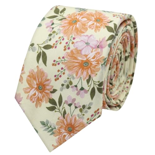 Image of Floral Ties Skinny Tie for Men, Cotton Mens Neckties for Weddings | 2.56'', floral, slim, soft and comfortable, men's neckties for casual, business, party, daily, dating
