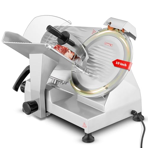 10 inch Meat Slicer Commercial, 240W Electric Food Deli Slicer,Premium Chromium-plated Steel Blade, Semi-Auto Meat Slicer for Home Use