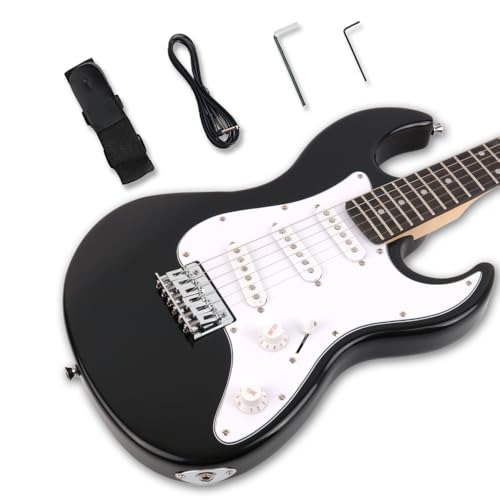 Demusea electric guitars black color 36'' short scale 3/4 size mini guitars all man suitable for practice play fixed bridge travel music show and party solid phoenix body maple neck builded (MN Black)