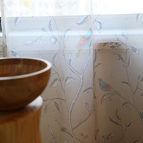 Winyy Country Rustic Birds Sheer Curtain Drape For Living Room Printed Plant Short Curtain For Kitchen Window Rod Pocket Top Tulle Voile 1 Panel (39 Inch Wide, 63 Inch Long) #TOP4