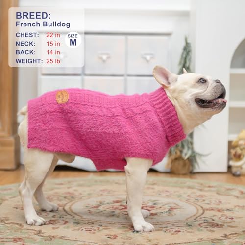 Image of BEAUTYZOO Small Dog Sweater -Turtleneck Knitted Dog Sweaters for Dogs Puppy Girls Boys, Winter Dog Clothes Cable Knitwear with Leash Hole, Dog Christmas Sweater Pullover Sweatshirt for S M Pet Apparel