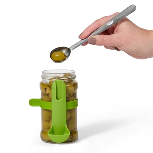 La mejor selección de Cucharas para aceitunas los 10 mejores. 45 Chef'n FridgeFork Pro Collection - Cuchara coladora para aceitunas, cerezas y alcaparras, sin desorden, con carrito de almacenamiento integrado