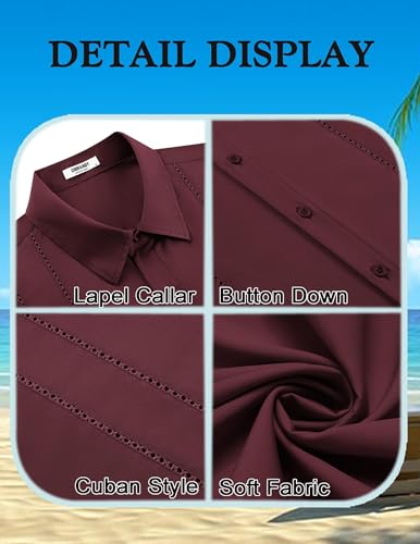 Image of COOFANDY Mens Cuban Guayabera Shirt Short Sleeve Button Down Shirts Summer Beach Vacation Shirts