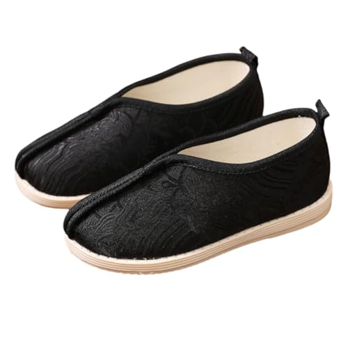 Auhoho - Auhoho Boys Chinese Style Old Beijing Hanfu Embroidered Cloth Shoes Traditional Slip On Dancing Shoes 3.5 Big Kid,2288 Black