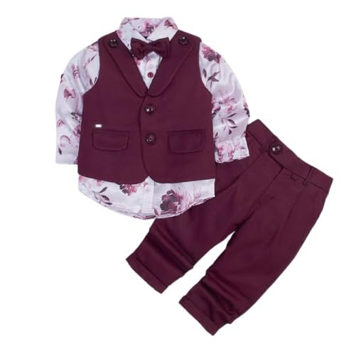 DFPS Boys 3-Piece Formal Cotton Set | Floral Shirt, Waistcoat, Trousers & Bow Tie | Soft & Stylish-VT-20 - Review, Price and Buying Guide